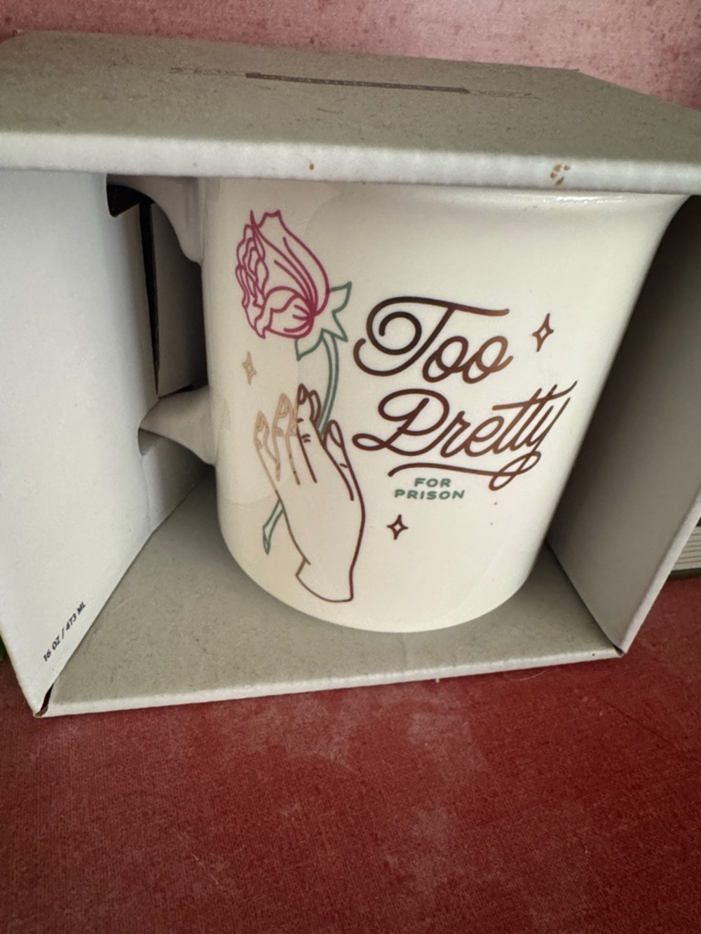 Too Pretty Ceramic Accent Mug in Cream with Pink Rose